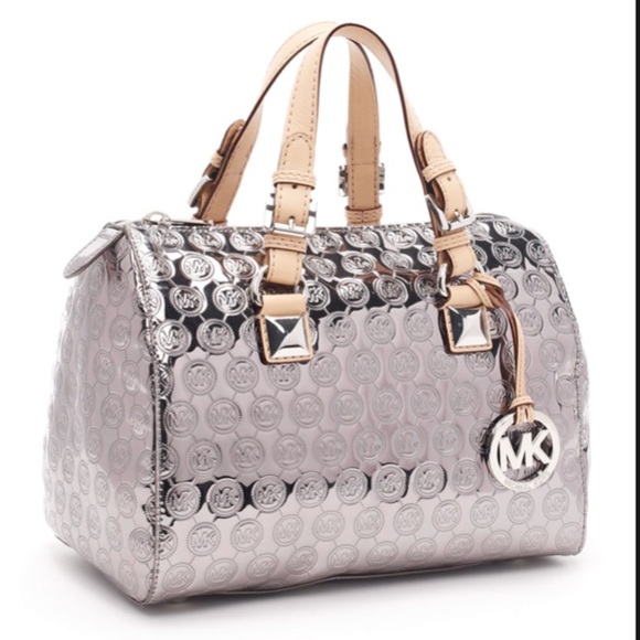 Michael Kors Metallic Medium Grayson Monogram Satchel - Picture 10 of 14